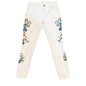 For The Republic Floral Embroidered White Jeans Size 10